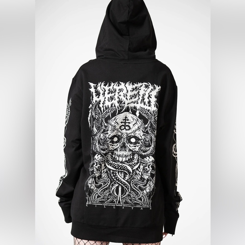 Killstar Anders Black and White Zip-Up Unisex Sweater